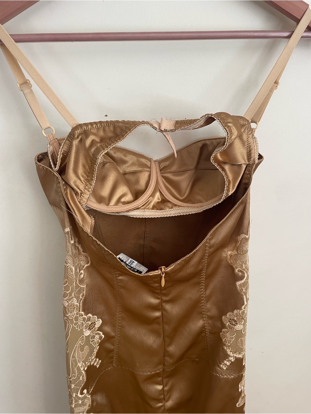 Dolce & Gabbana Satin Slip Dress with Lace Panels - Bronze-Size 0 - Picture 2 of 7